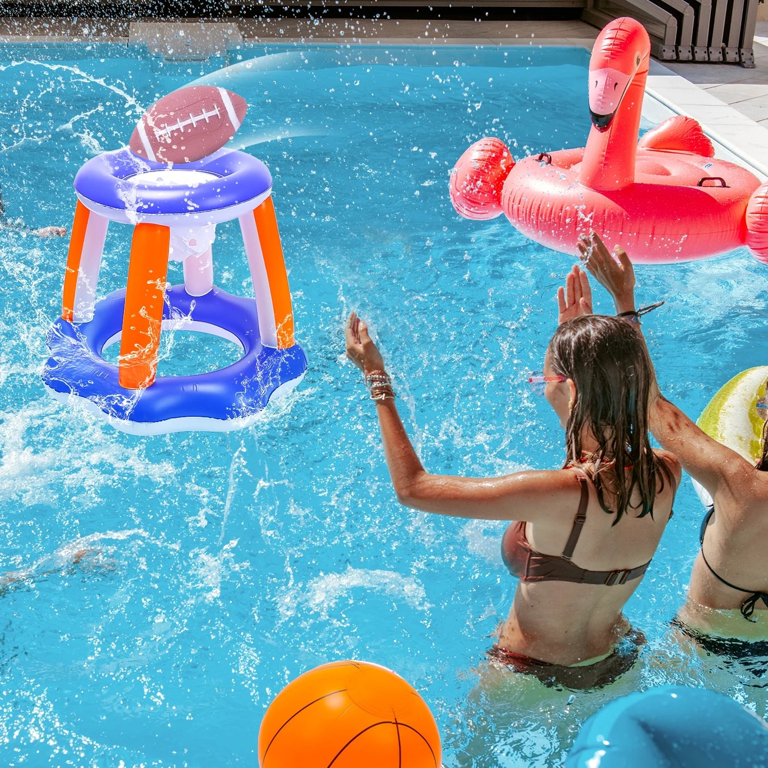 Pool Toys - Swimming Pool Basketball & Volleyball Sets Incl Inflatable Pool Volleyball Net, Floating Basketball Hoop and Water Football, Kids Summer Toys, Pool Games for Adults and Family