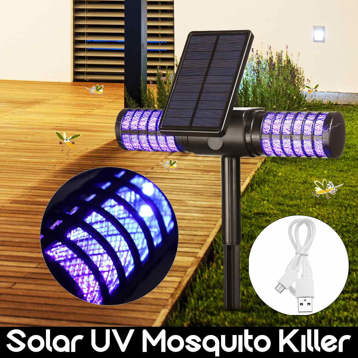 Outdoor garden mosquito killer lamp UV LED lamp IP65 waterproof insect repellent ring sunshine / USB automatic rechargeable mosquito killer lamp