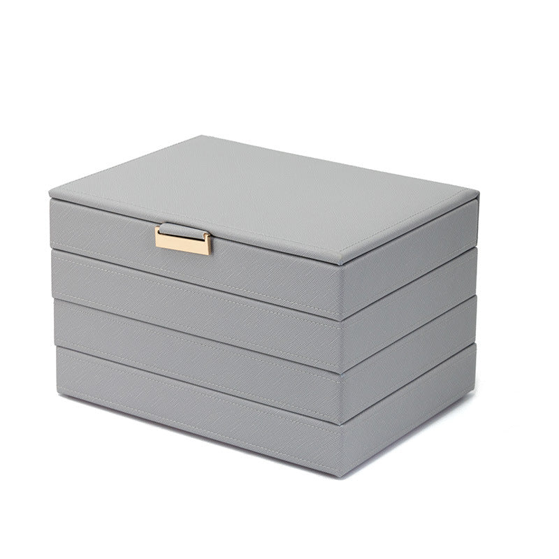 Pure Color Portable Jewelry Box PU Leather Simple And Large Capacity