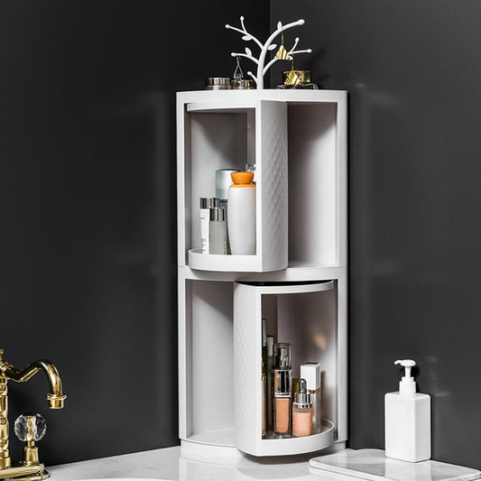 Rotatable Bathroom Makeup Organizer Corner Plastic Wall Mounted Storage Rack Box
