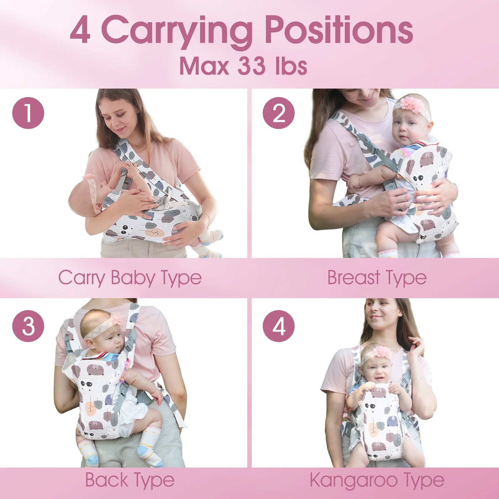 4 in 1 Baby Carrier, Infant Wraps Carrier Ergonomic Baby Carrier Backpack, Newborn Carrier for Baby Carrier Newborn to Toddler, Colorful