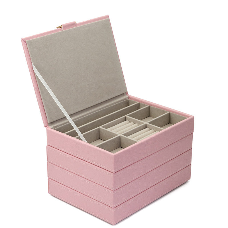 Pure Color Portable Jewelry Box PU Leather Simple And Large Capacity