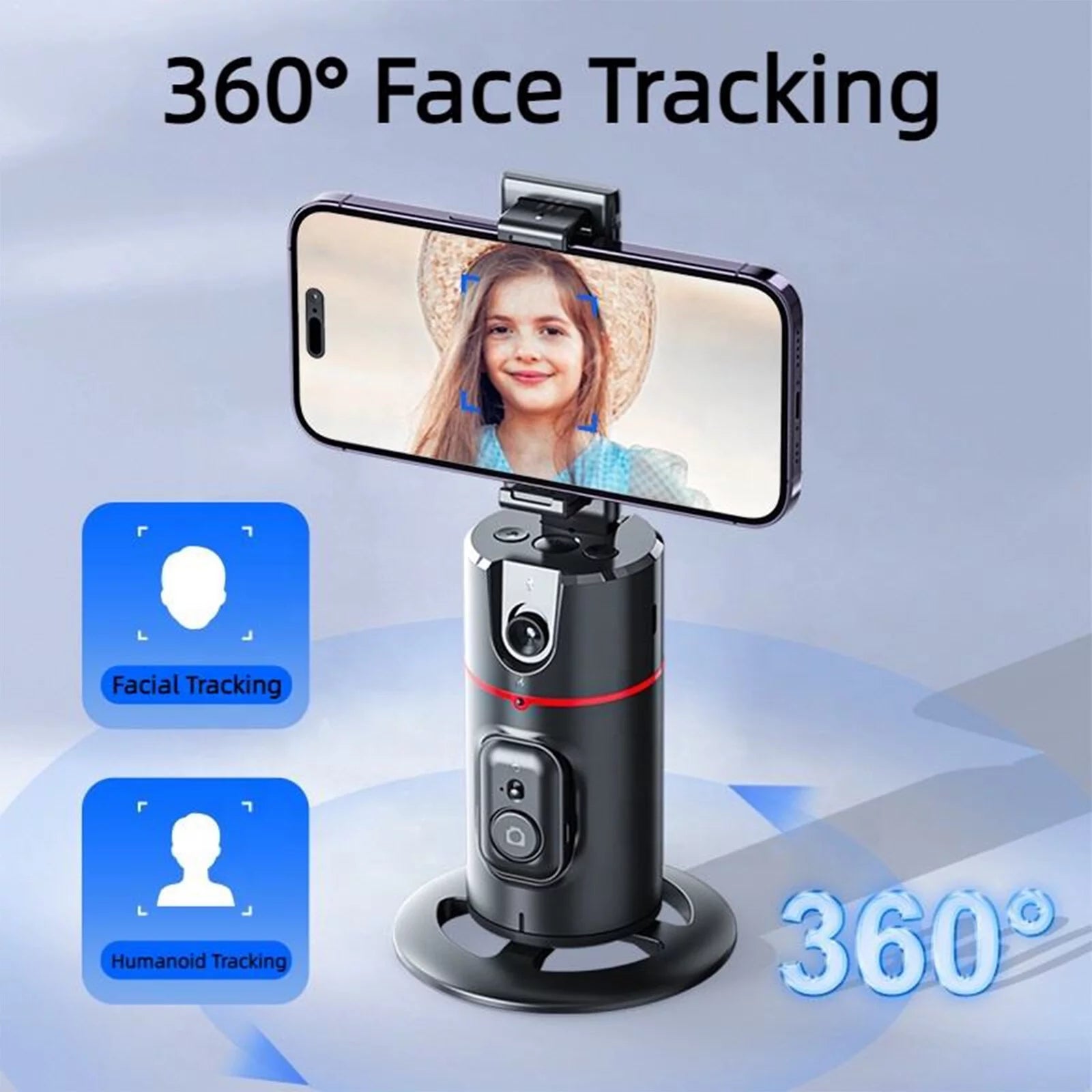 Auto Face Tracking Phone Holder Tripod, No App Required, 360° Rotation Smart Face Body Tracking Tripod Selfie Phone Camera Mount Cell Phone Stand for TIK Tok, Vlog, Live Streaming, Youtube Video