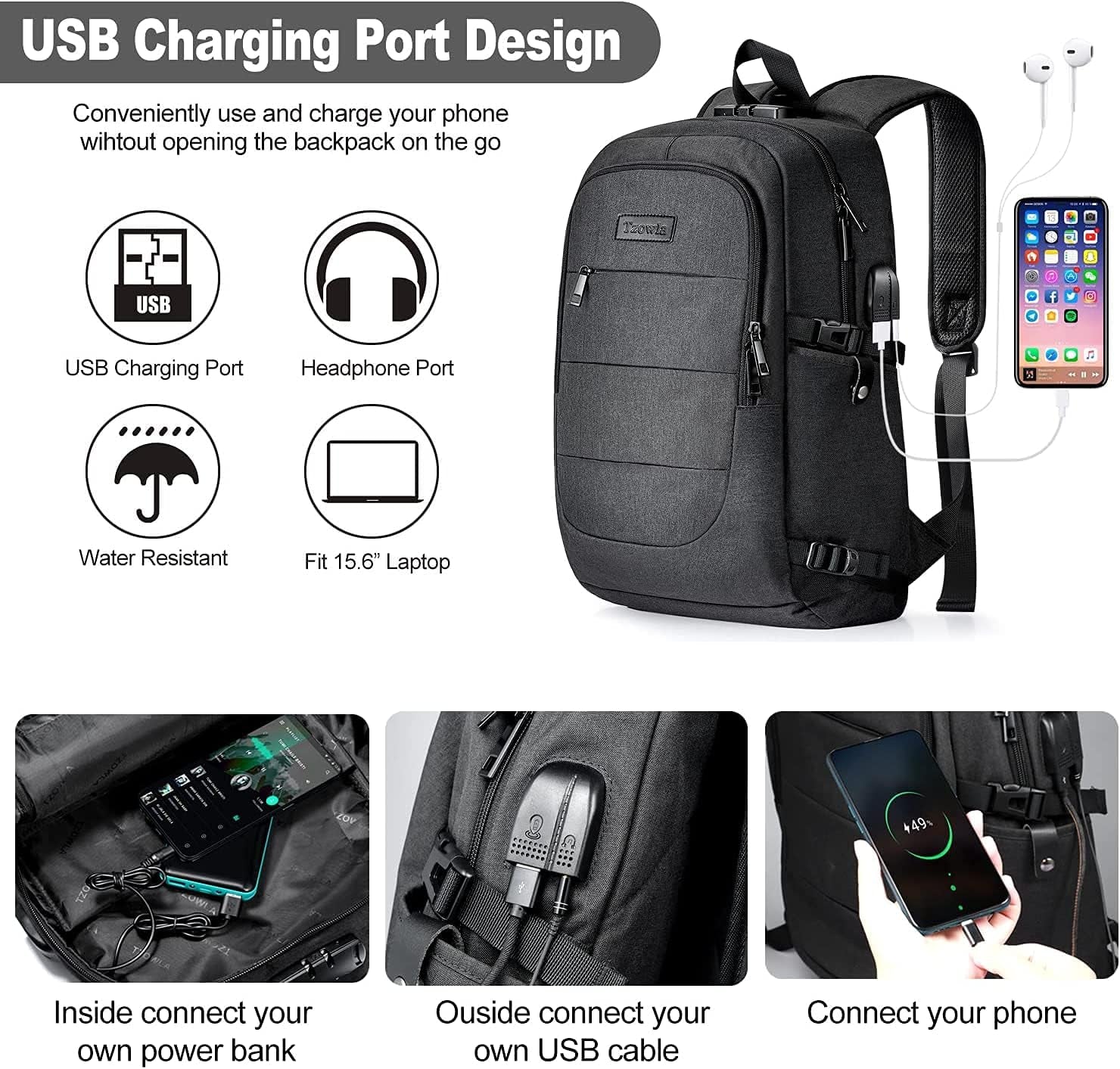 Travel Laptop Backpack Water Resistant Anti-Theft Bag with USB Charging Port and Lock 14/15.6 Inch Computer Business Backpacks for Women Men College School Student Gift,Bookbag Casual Hiking Daypack